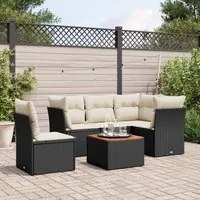 Set Divano da Giardino 6 pz con Cuscini Nero in Polyrattan 3255972