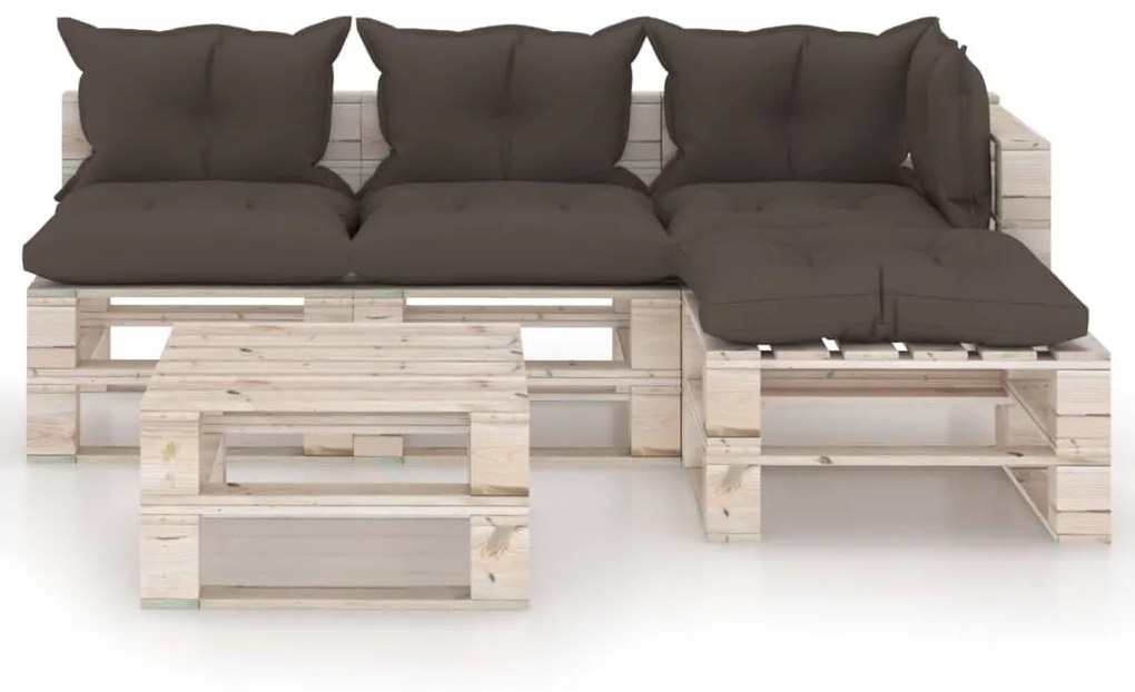 Set divani da giardino pallet 5 pz con cuscini in legno di pino