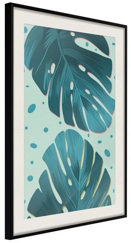 Poster  Pastel Monstera Leaves  Cornice Quadri Cornice nera con pass-partout, Larghezza x Altezza Home decor 30x45