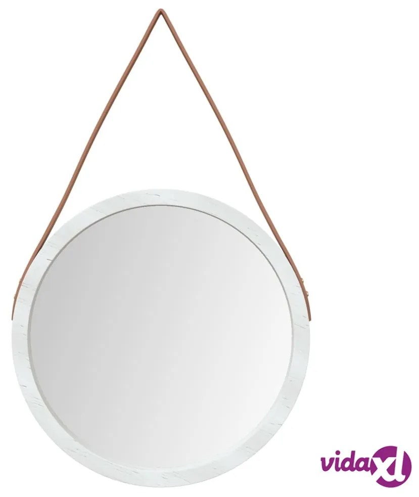 vidaXL Specchio da Parete con Cinghia Bianco Ø 45 cm