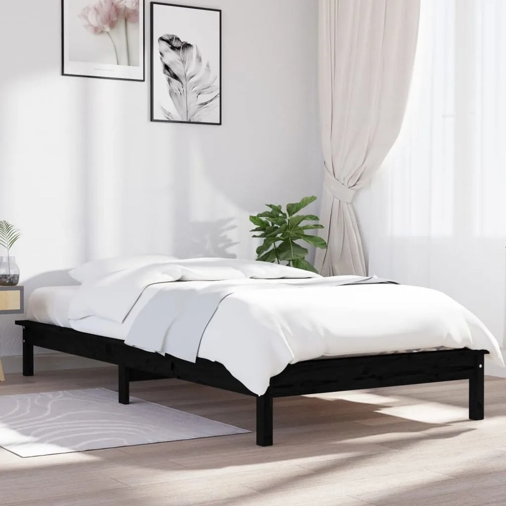 Giroletto Nero 90x200 Cm İn Legno Massello Di Pino /