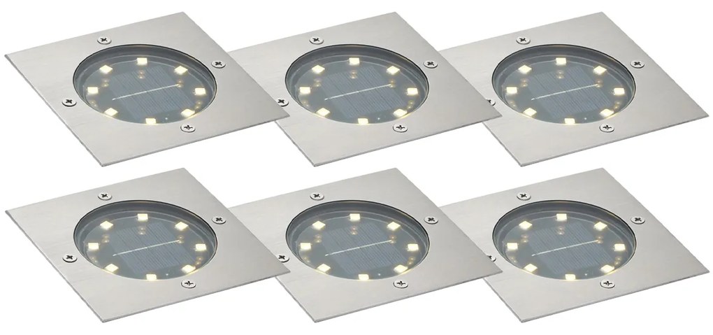 Set di 6 faretti da terra quadrati in alluminio con LED IP65 solari - Terry