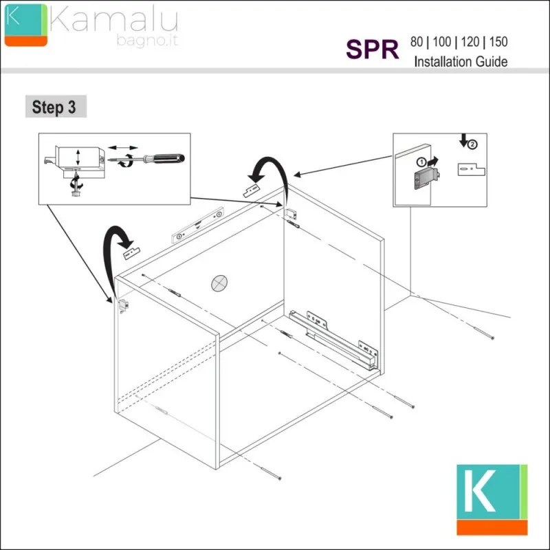 Kamalu - Mobile bagno 150 cm bicolore con 2 cassetti scorrevoli SPR-150C