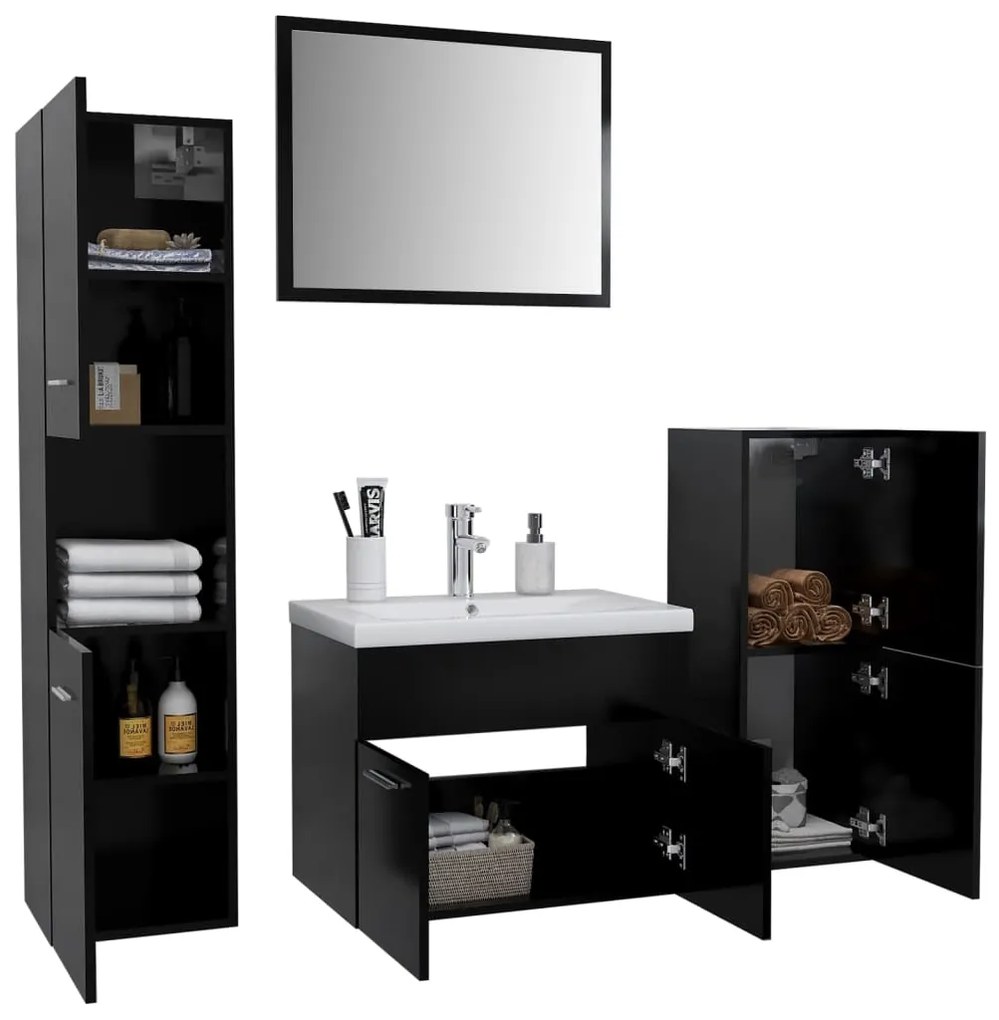 Set mobili da bagno nero in legno multistrato