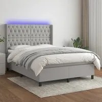 Letto a Molle Materasso e LED Grigio Chiaro 140x190 cm Tessutocod mxl 123275