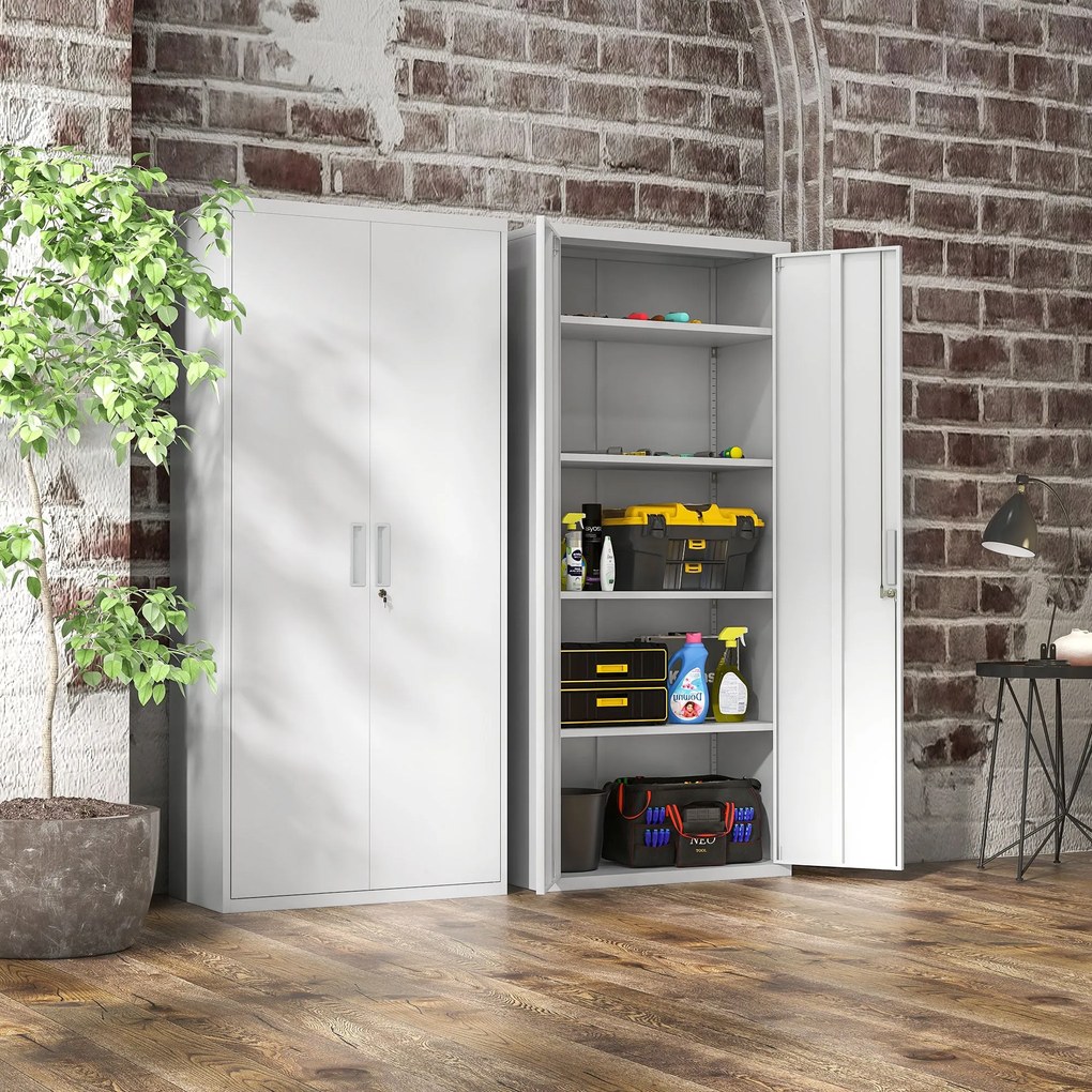 Armadio da Ufficio in Acciaio con 4 Ripiani Regolabili 80x40x180 cm Bianco...