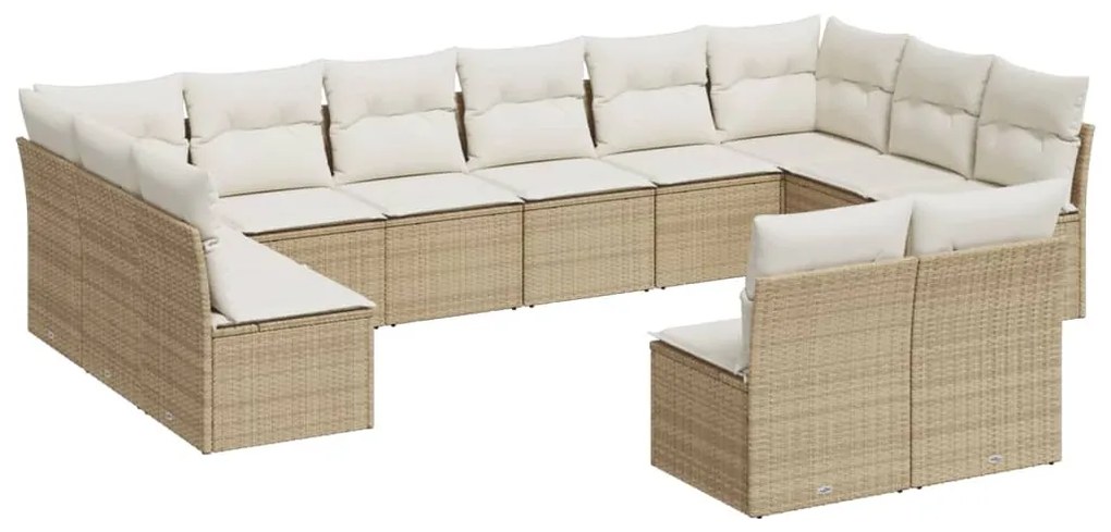 Set divani da giardino 12 pz con cuscini beige in polyrattan