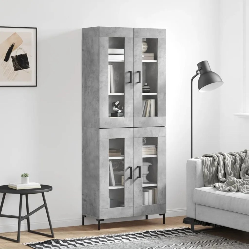 Credenza Grigio Cemento 69,5x34x180 Cm İn Legno Multistrato /