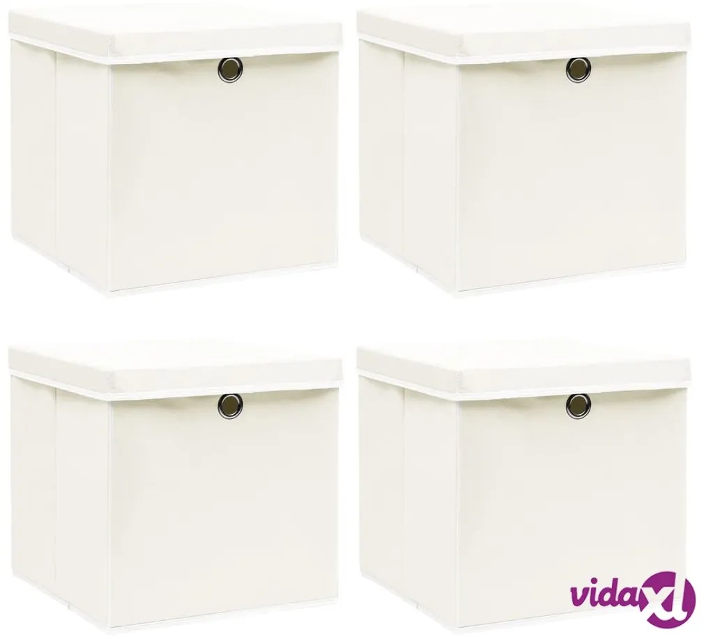 vidaXL Scatole Portaoggetti con Coperchi 4pz Bianco 32x32x32cm Tessuto