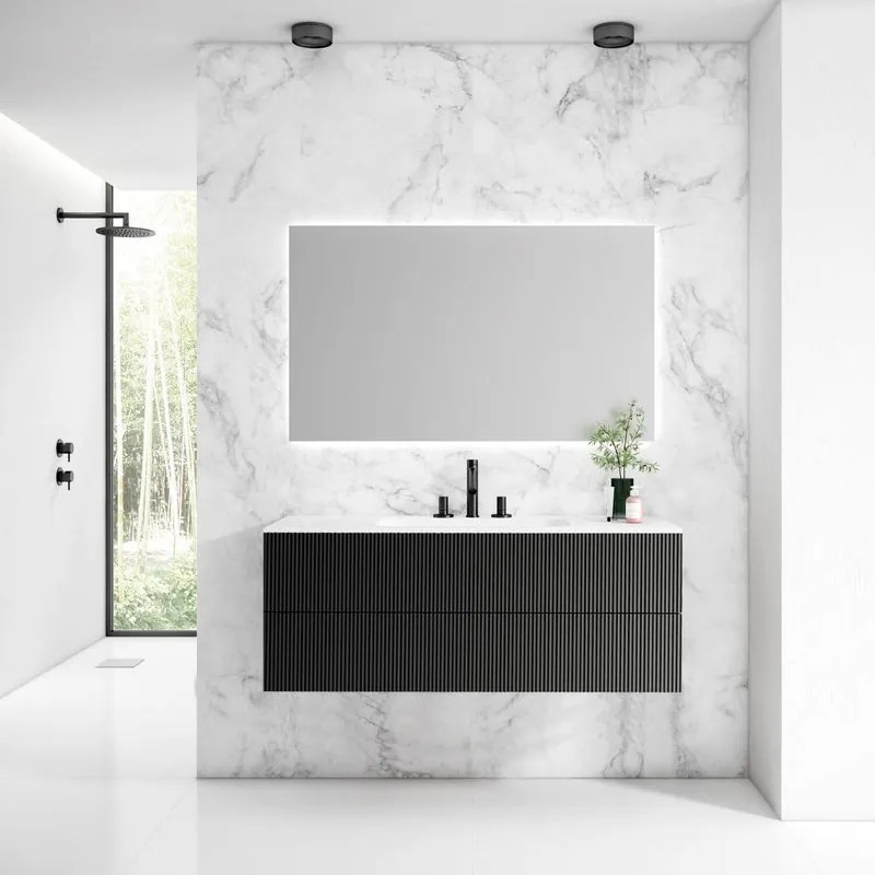 Mobile da bagno sospeso sotto lavabo L 119.5 x H 50 x P 45.5 cm antracite opaco, 2 cassetti Opera
