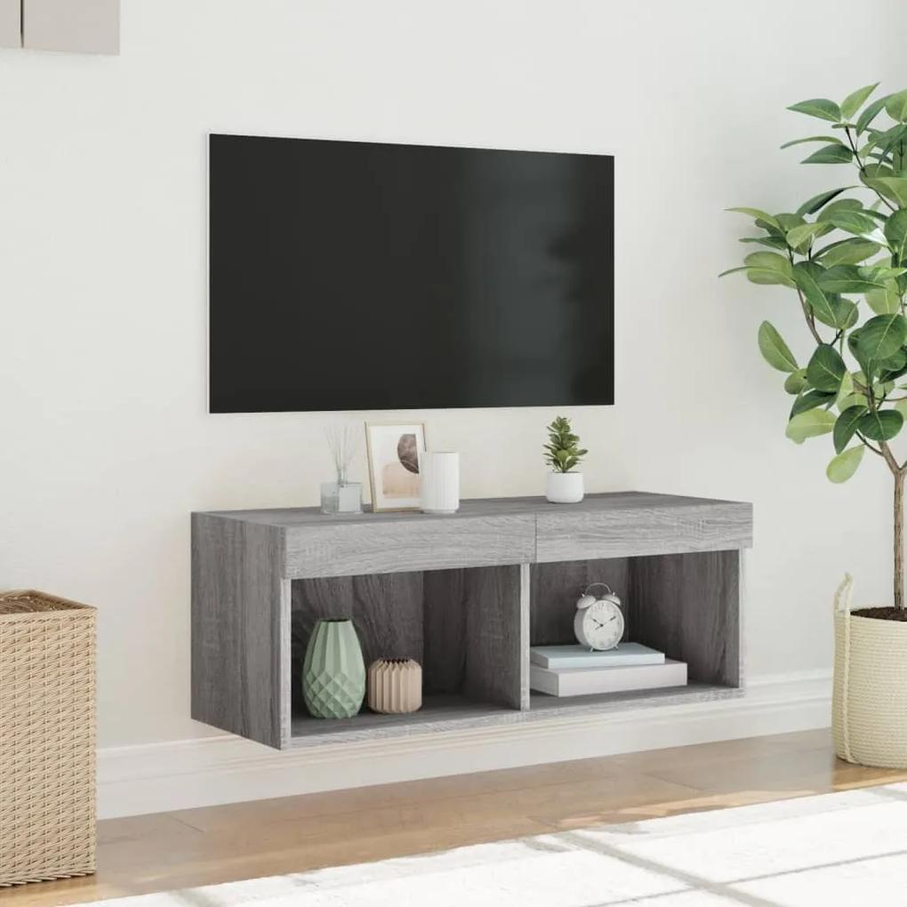 Mobile Porta TV con Luci LED Grigio Sonoma 80x30x30 cm