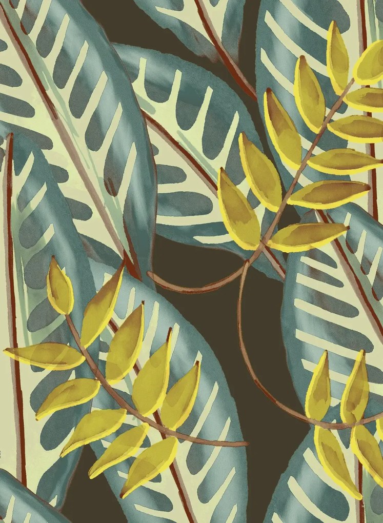 Élitis Carta da parati Alocasia - Schwarz /Petrol
