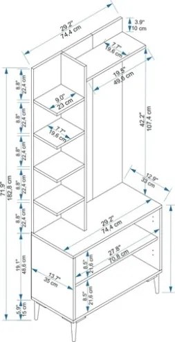 Mobile Ingresso 75 Cm Con Scarpiera E Cappottiera Teris Bianco
