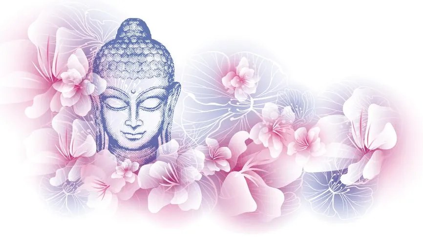 Carta da parati autoadesiva – Buddha con fiori di sakura