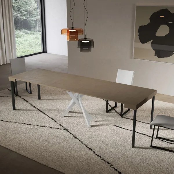 Consolle allungabile Libo - Tortora gambe bianche 90x40/300 cm