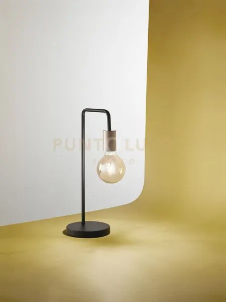 Lampada da tavolo in metallo verniciato nero opaco + ottone invecch...