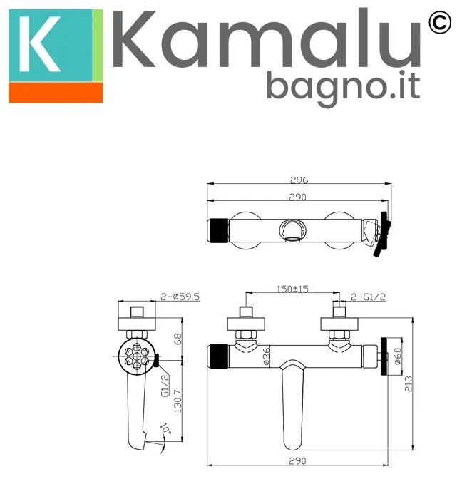 Kamalu - miscelatore vasca con rotella monocomando finitura lucida | inner-cromo