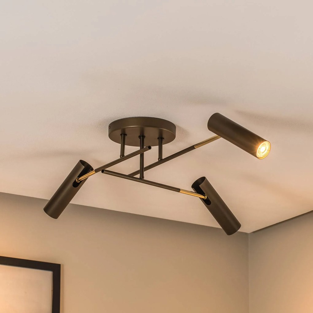 Plafoniera Axion, a 3 luci, color titanio, acciaio Axion Luminex, dimmerabile, Ottone / Oro, Soggiorno / Sala da pranzo, Metallo, Moderno, Faretto alogeno