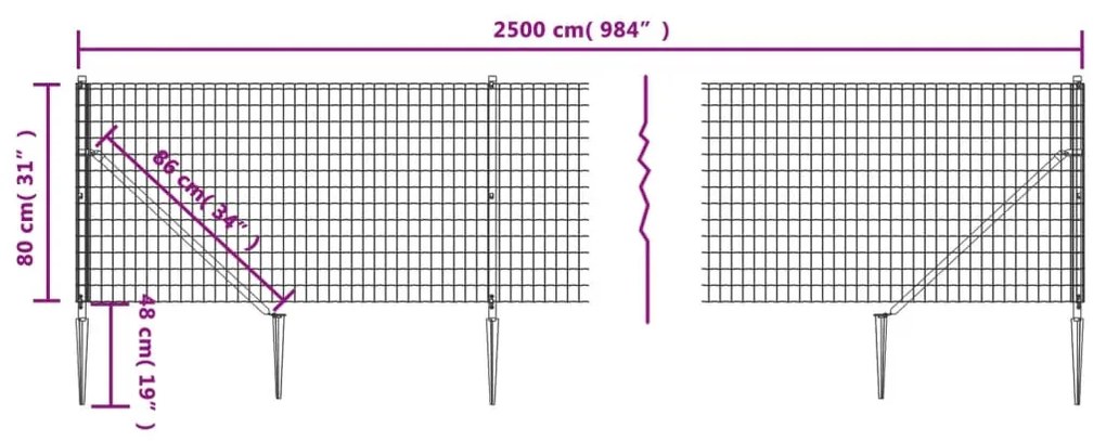 Recinzione Metallica con Picchetti Ancoraggio Antracite 0,8x25m