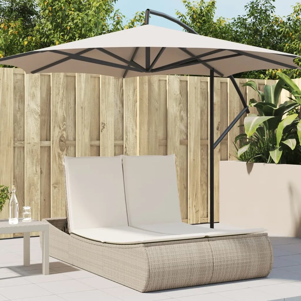 Lettino Prendisole Con Cuscini Beige İn Polyrattan /