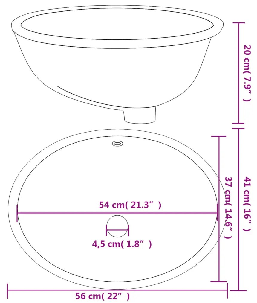 Lavandino da Bagno Bianco 56x41x20 cm Ovale in Ceramica