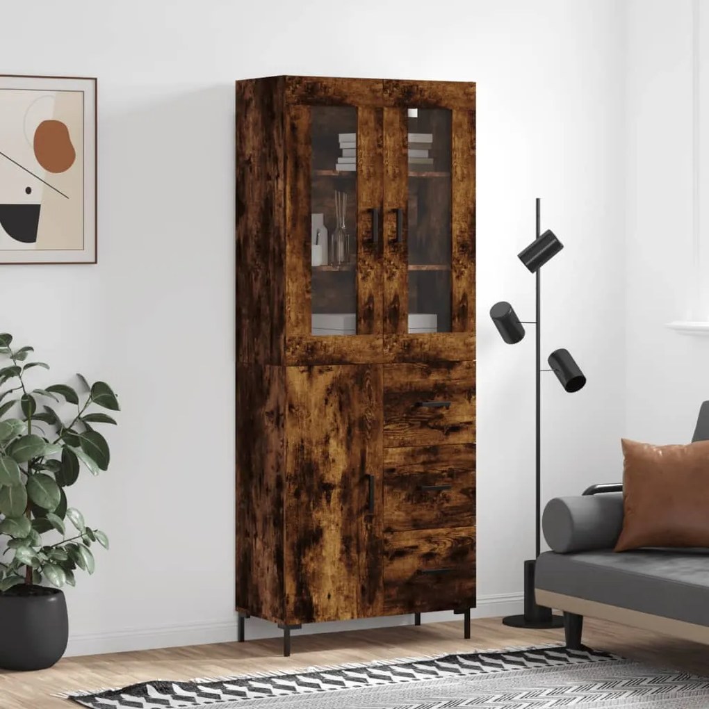 Credenza Rovere Fumo  69,5x34x180 Cm İn Legno Multistrato /