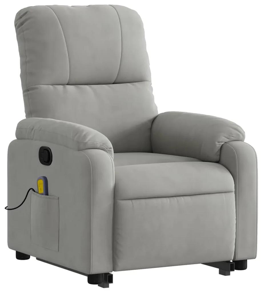 Poltrona a rialzo massaggi reclinante grigio chiaro microfibra