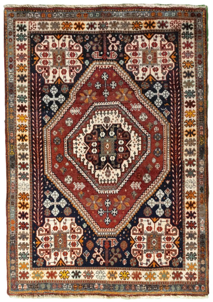 Shiraz Tappeto 100 x 150 Rosso (Iran) Annodato A Mano