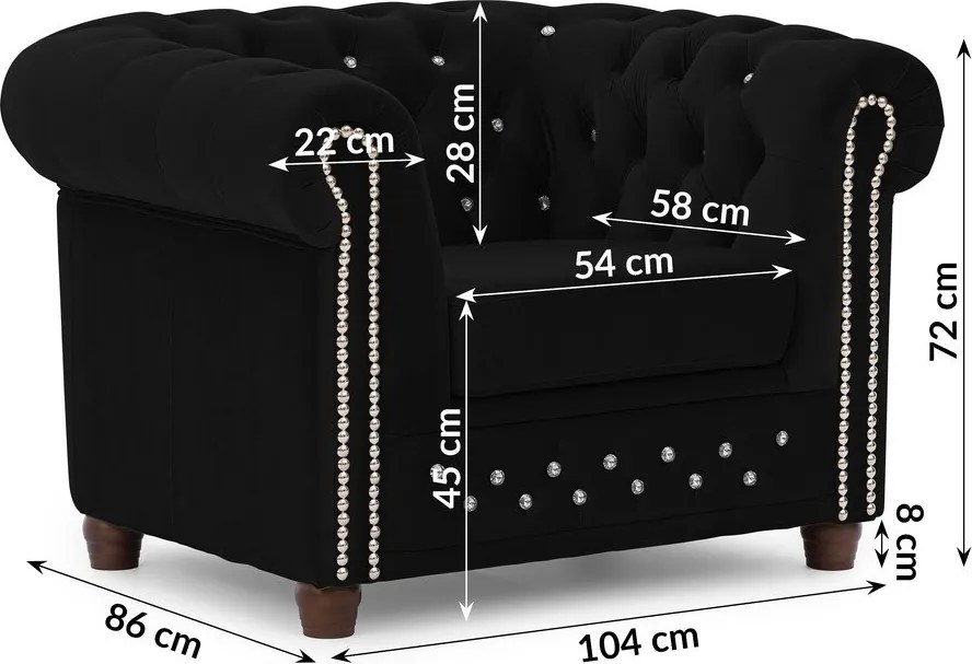 Poltrona chesterfield nera con rivestimento in velluto York Blik – Ropez