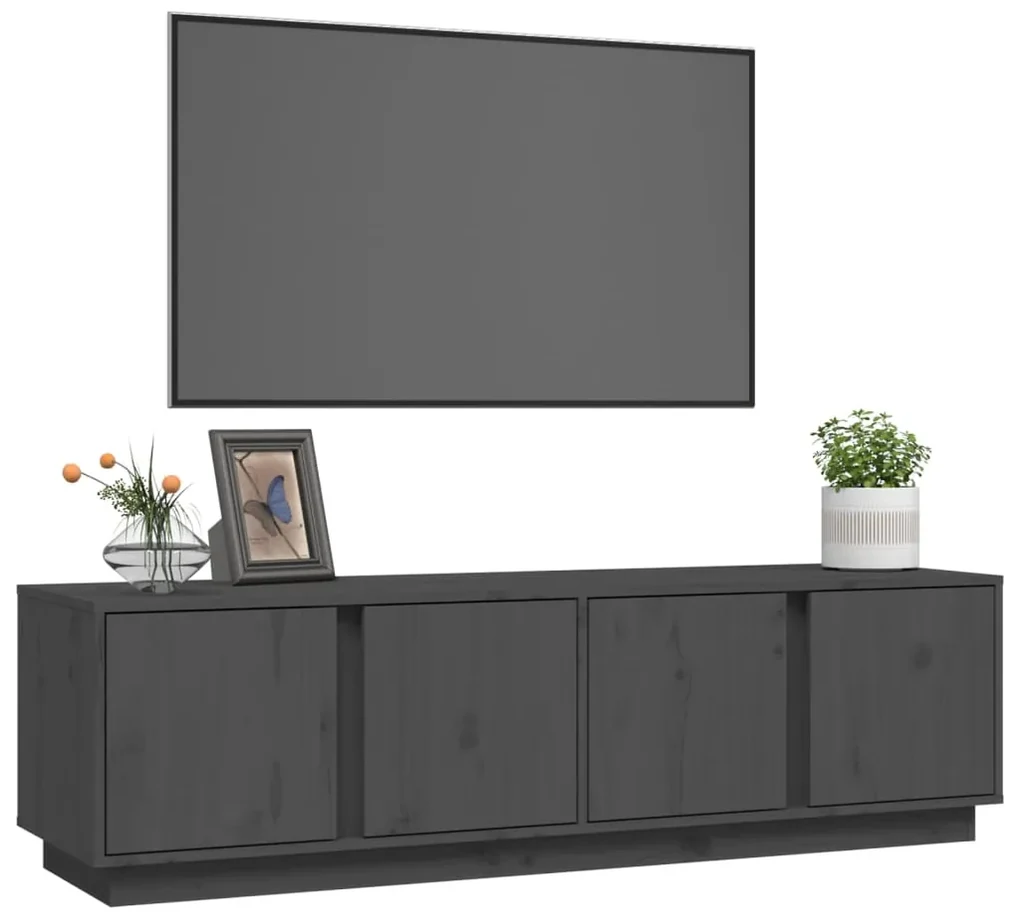 Mobile porta tv grigio 140x40x40 cm in legno massello di pino