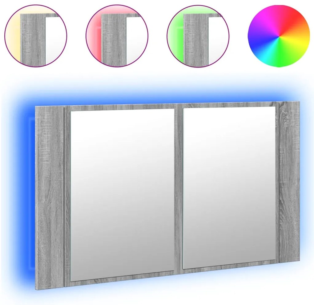 Armadietto a specchio con led grigio sonoma 80x12x45cm acrilico