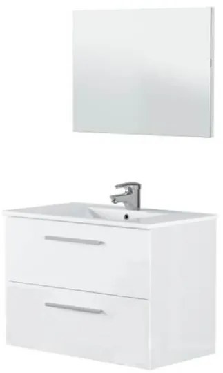 Mobile bagno sospeso 80 cm con lavabo e specchio bianco laccato - Aruba 94613