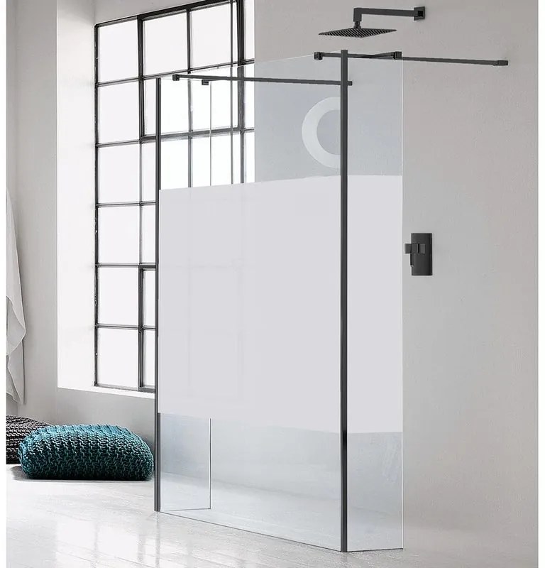 Walk-in wens L 20 x H 200 cm, vetro 6 mm serigrafato nero