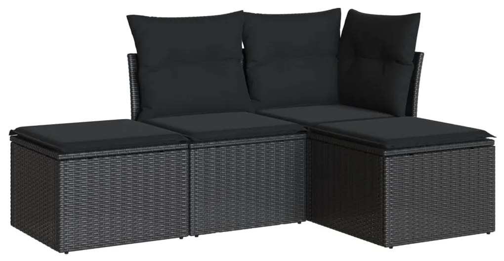 Set Divani da Giardino 4 pz con Cuscini Nero in Polyrattan