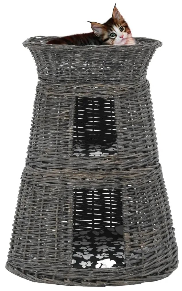 Ceste Gatti Con Cuscini Grigio 3pz 47x34x60cm Salice Naturale /