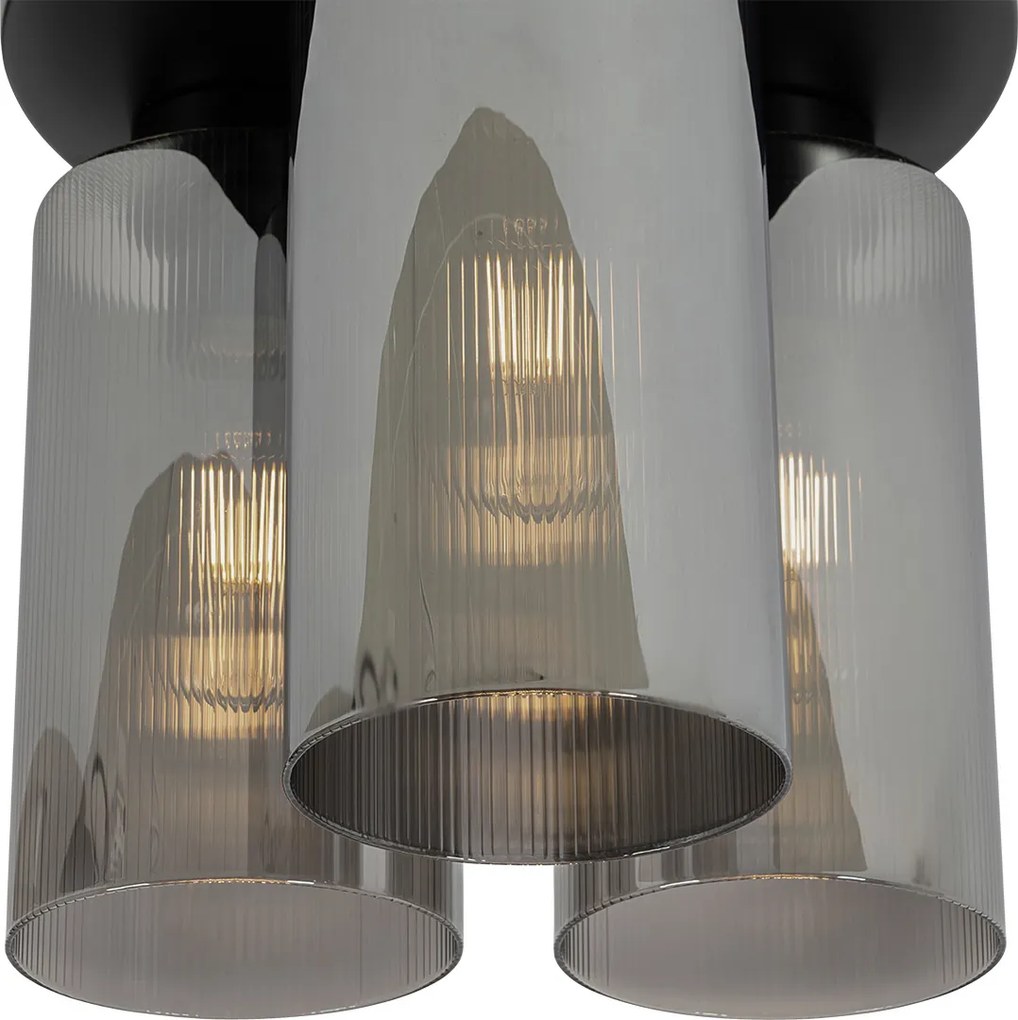 Plafoniera Art Déco nera con vetro fumé 3 luci - Laura