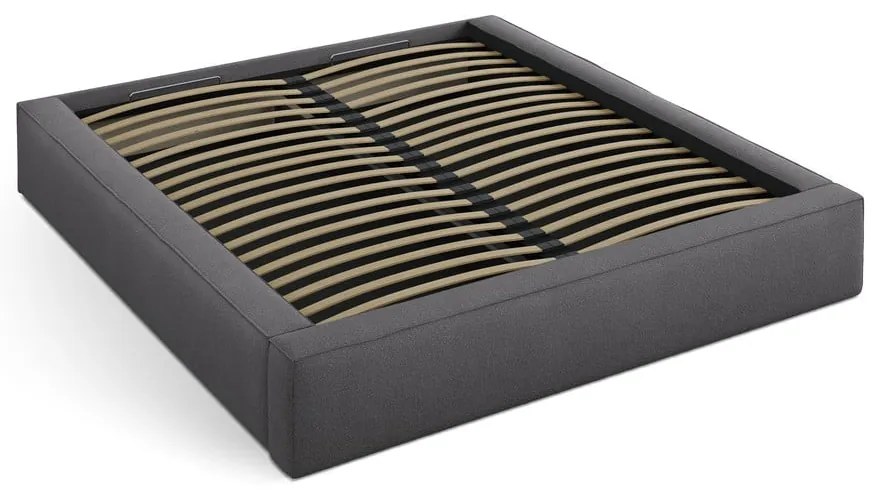 Letto matrimoniale imbottito grigio scuro con contenitore con rete inclusa 200x200 cm Simon Olivia – Micadoni