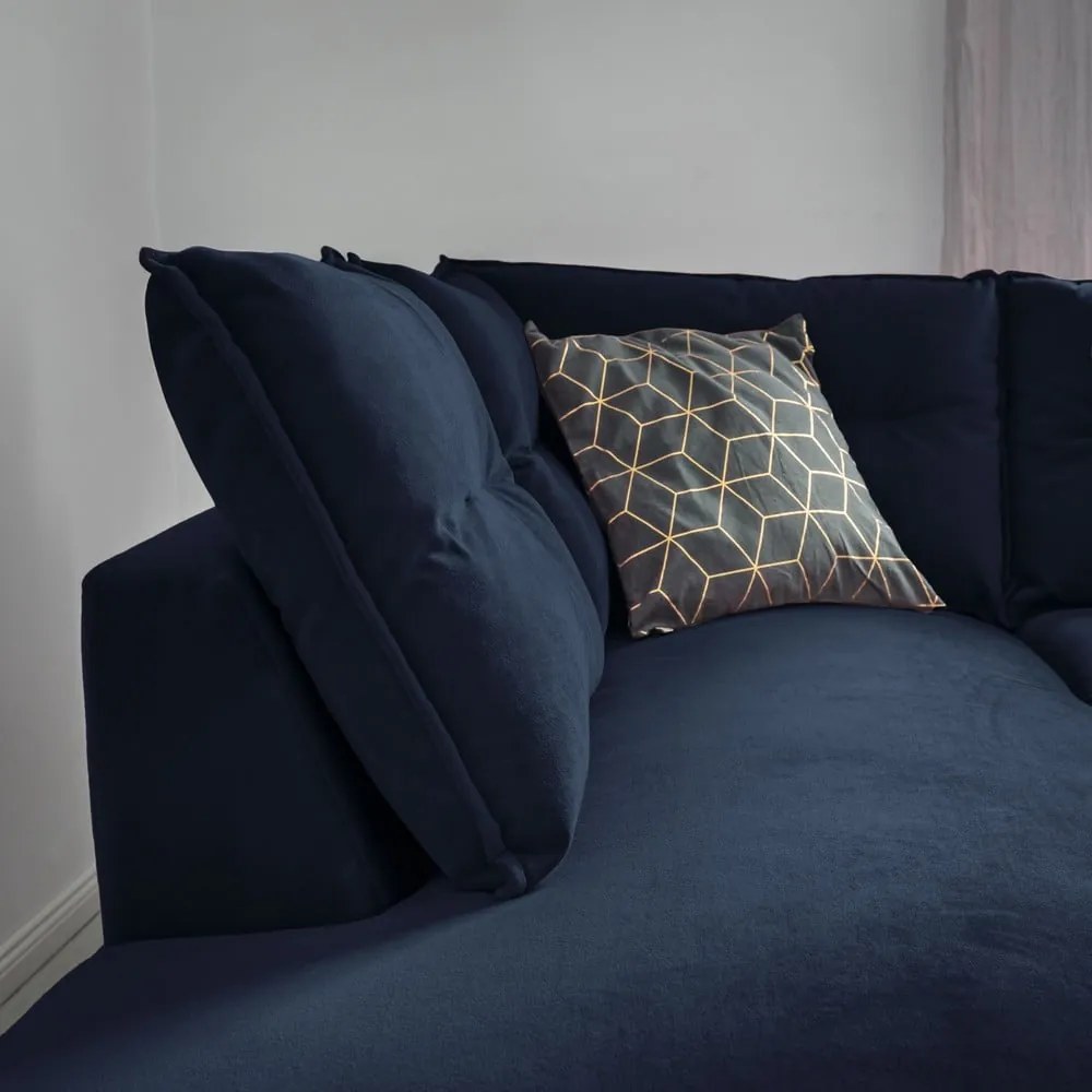 Divano letto angolare in velluto blu scuro L, angolo sinistro Stylish Stan - Miuform