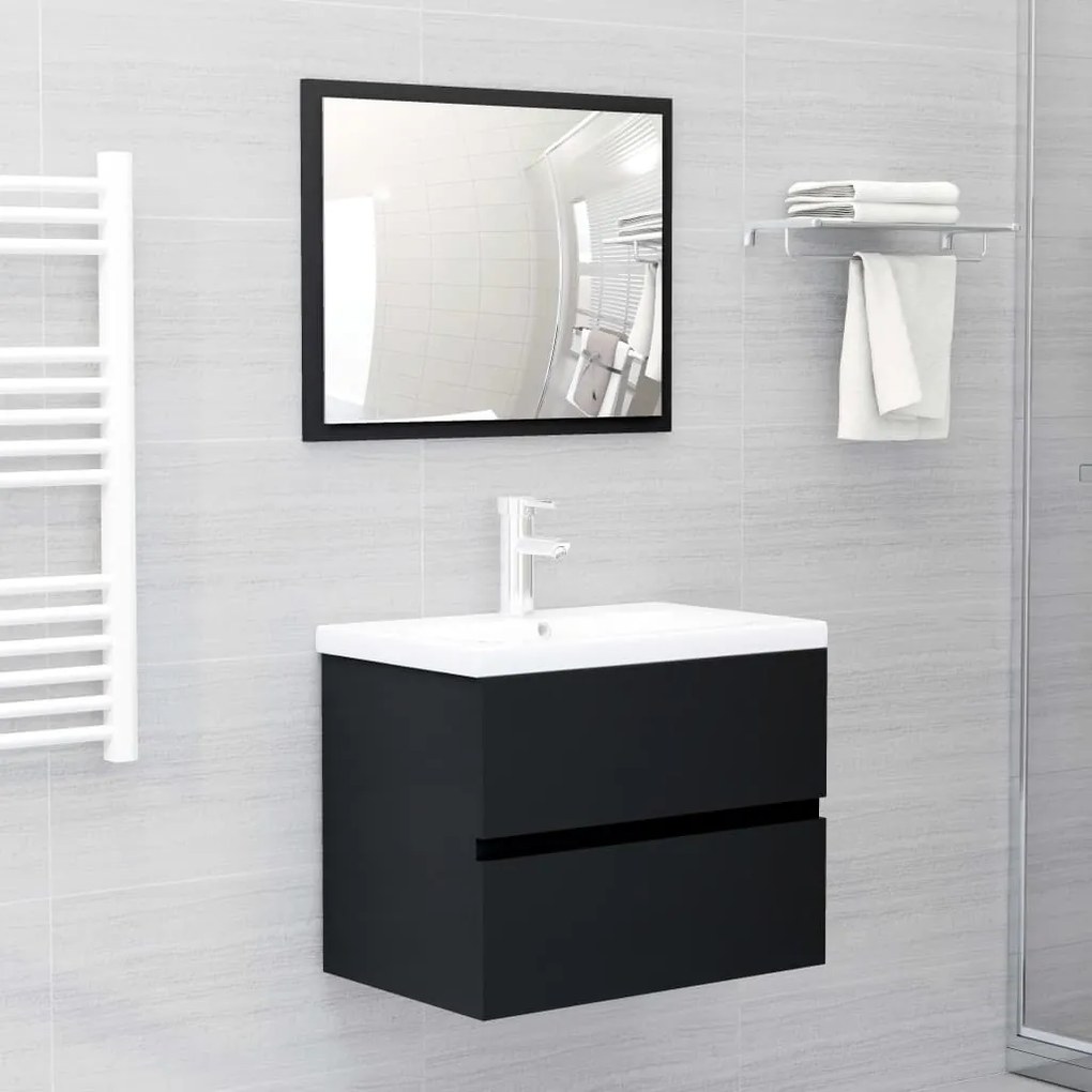 Set Mobili Da Bagno Nero İn Truciolato /