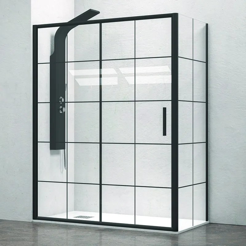 Cabina doccia 100x80 profili neri e vetro con riquadri neri NICO-D3000S - KAMALU