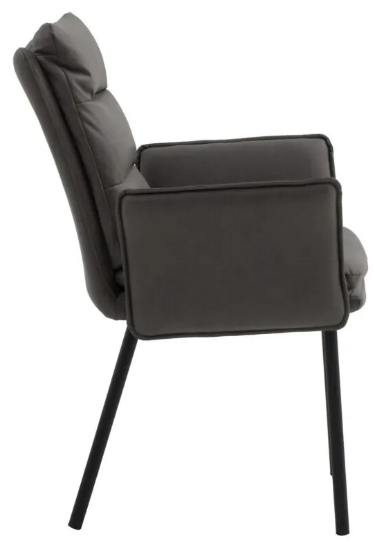Set di sedie MALIBÙ in similpelle antracite e gambe in metallo nero, con braccioli