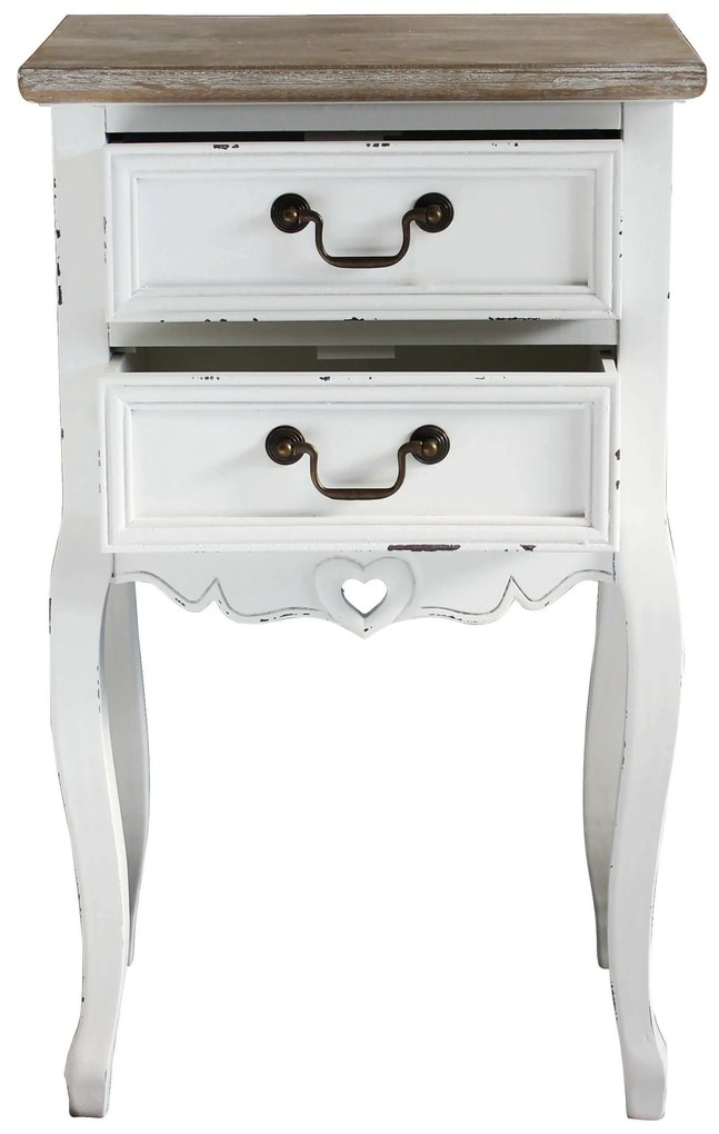 FLORIAN - mobiletto 2 cassetti in legno di paulownia shabby chic