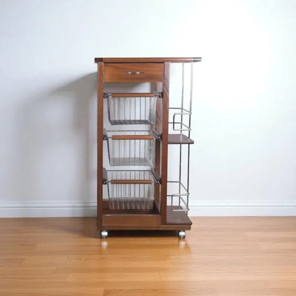 Carrello da cucina SLIM portafrutta con portabottiglie Noce