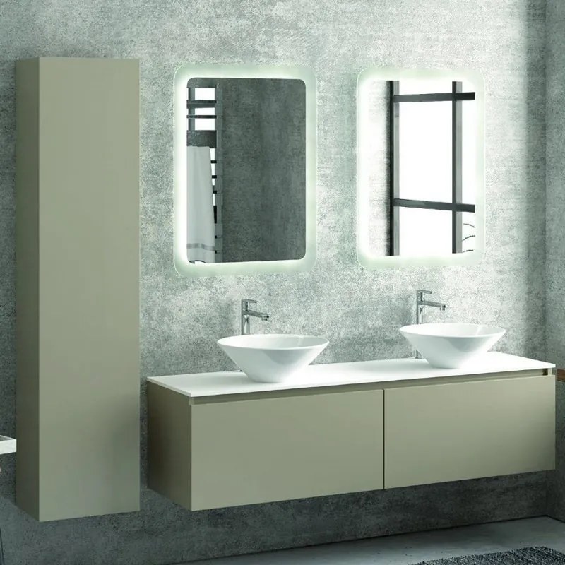 Composizione mobili bagno 155cm sospesa, composta da mobile, due specchi led e colonna SP-155B - KAMALU