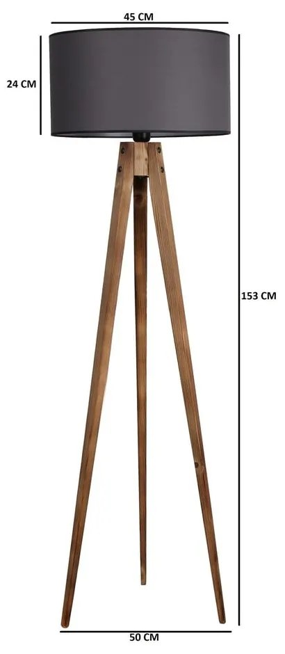 Lampada da terra nera/marrone con paralume in tessuto (altezza totale 153 cm) Tripod – Opviq lights
