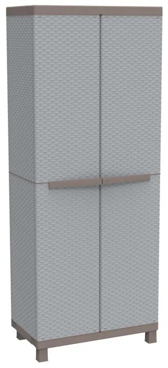 Armadio per scope C-Rattan 3680 in polipropilene, grigio chiaro L 68 x H 170 x P 39 cm, 2 ante, adatto per esterno riparato