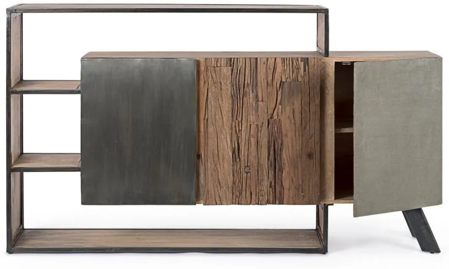 Credenza MANCHESTER in legno di mango e acciaio nero, 175x38x100 cm