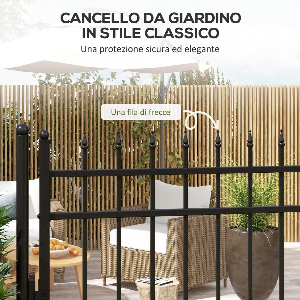 Cancello da Giardino di Sicurezza con Serratura 107x204 cm in Acciaio Zincato Nero...