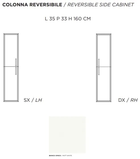 Colonna da bagno moderna reversibile CLASSIC a 2 ante BIANCO OPACO