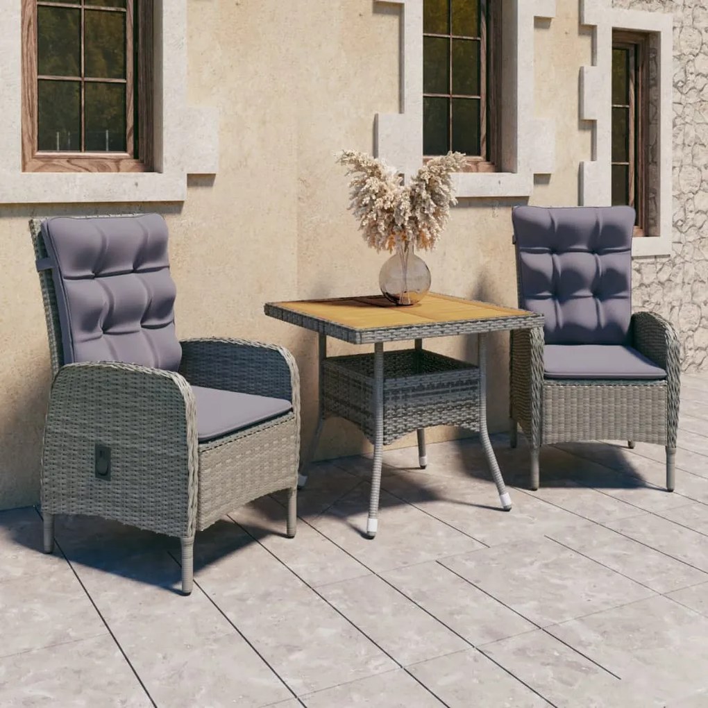 Set Da Pranzo Da Giardino 3 Pz İn Polyrattan E Acacia Grigio /